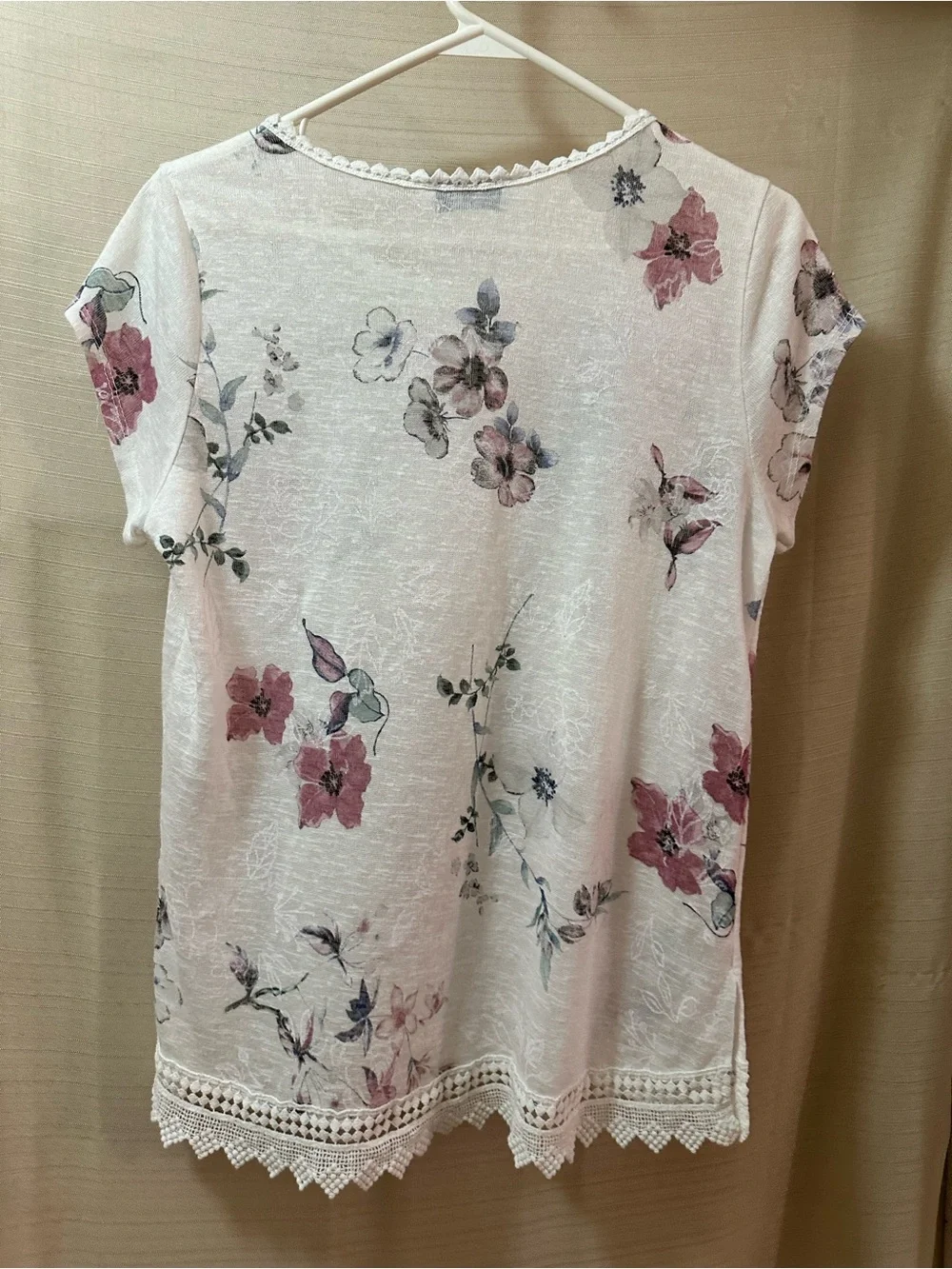 ViaVitale Floral Crochet Hem Top White Italian Viscose Boho Cottagecore M - Picture 7 of 7